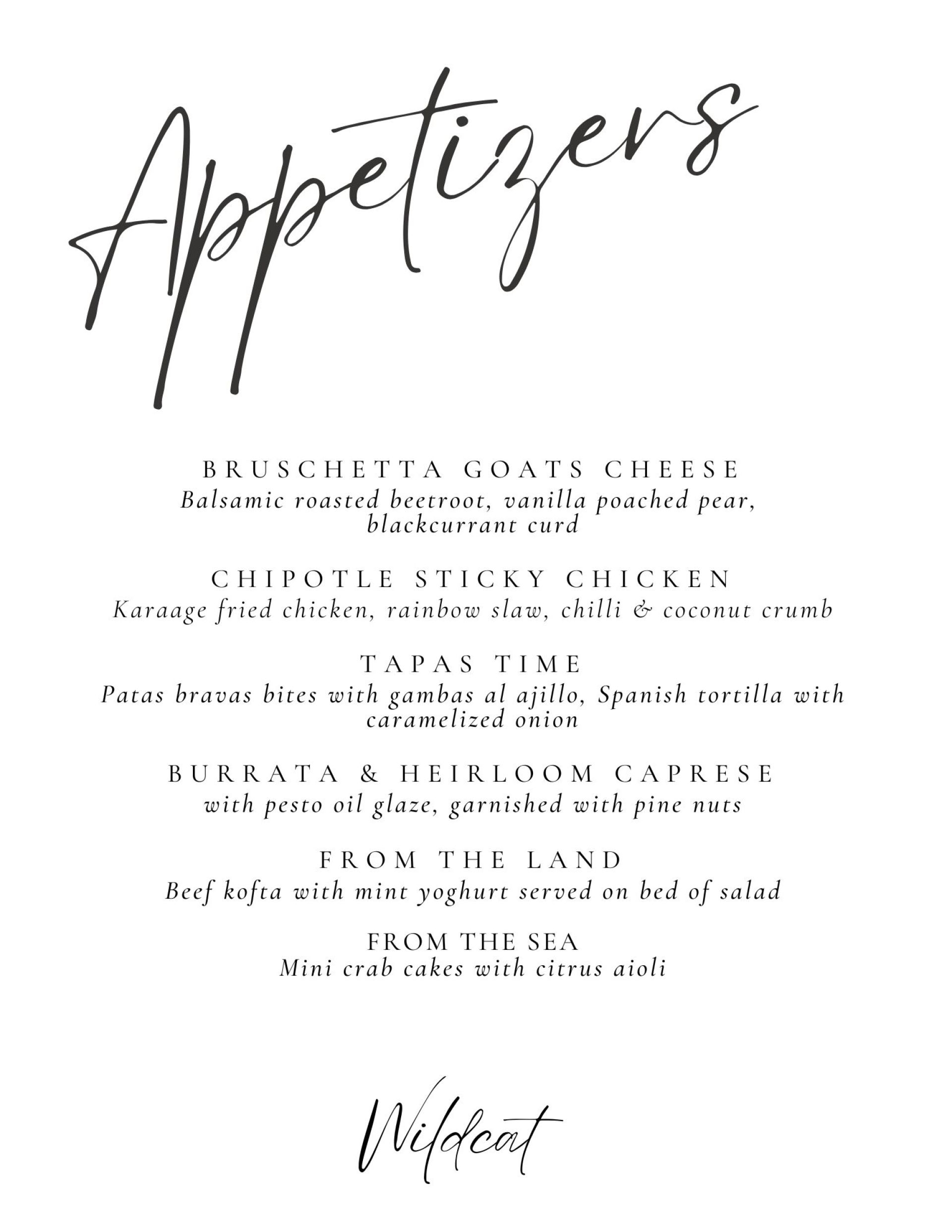 Appetizer Sample Menu